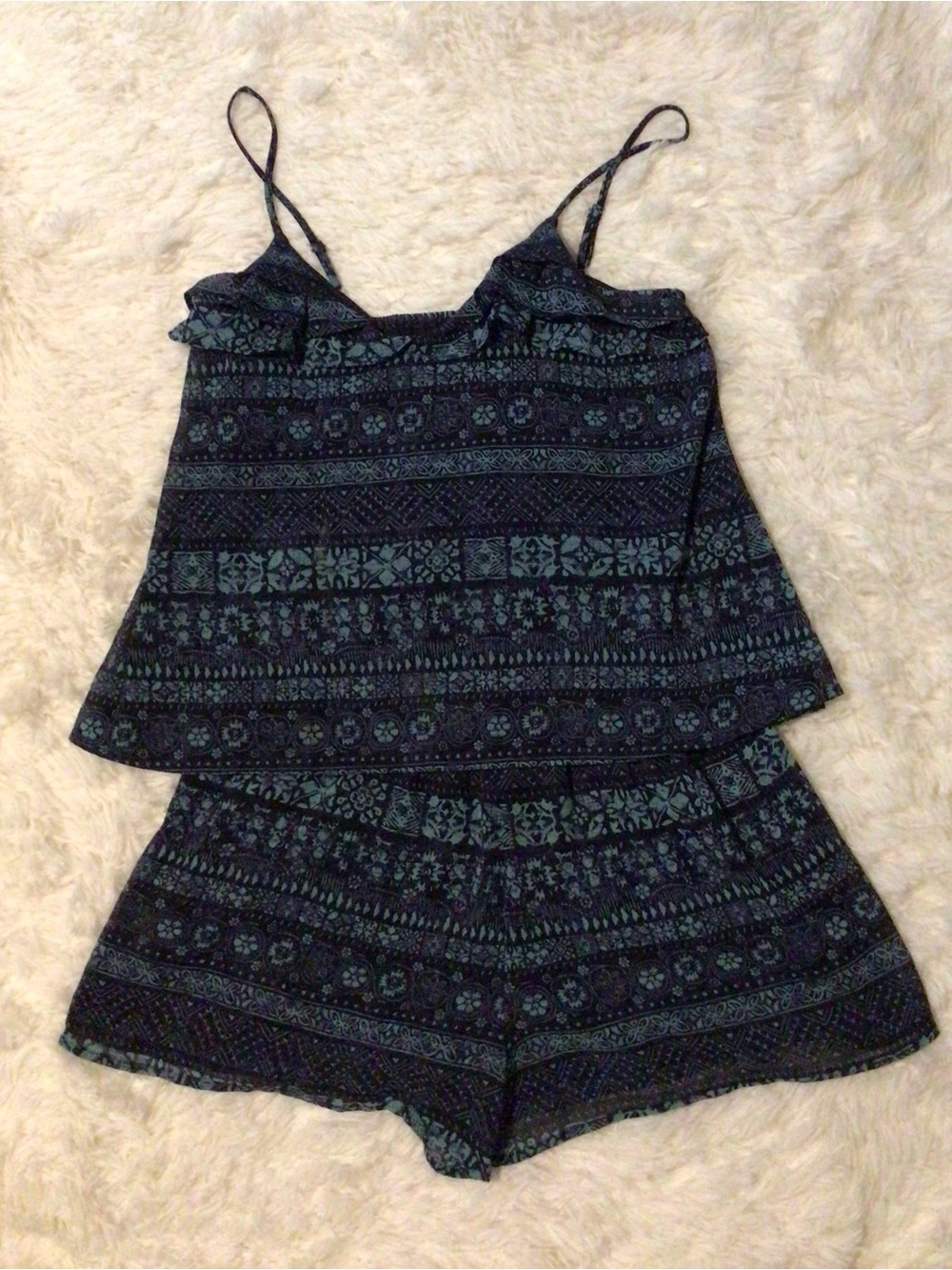 Xhilaration Navy Blue Patterned Spaghetti Strap Romper